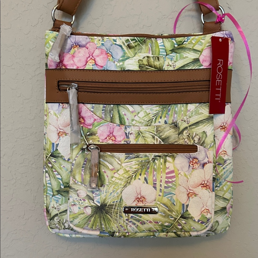 HANDBAG. NWT. Rosetti Floral Green and Brown Shoulder Bag and Cross Body. - Picture 3 of 5